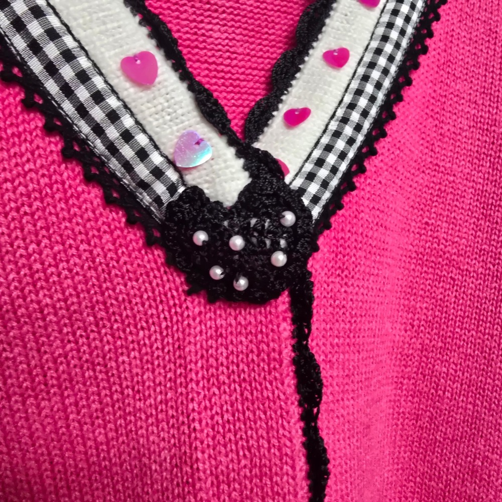 Storybook Knits Passionate Heart Cardigan Womens M Pink Embroidered Grandmacore - Picture 3 of 14